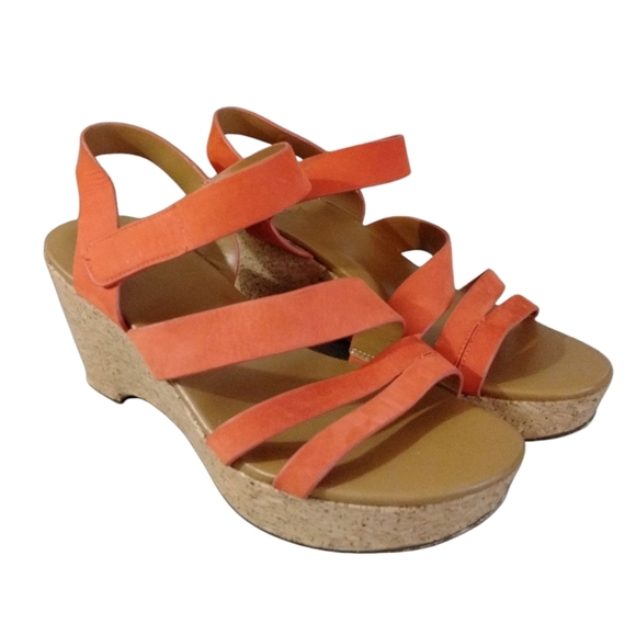 Naturalizer Orange Platform Wedge Sandals Strappy Leather Sandals Size 8.5 - Picture 7 of 11